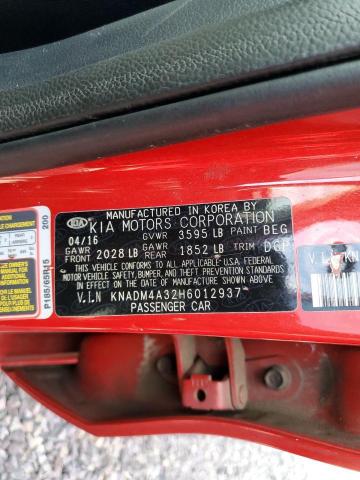 KNADM4A32H6012937 - 2017 KIA RIO LX RED photo 10