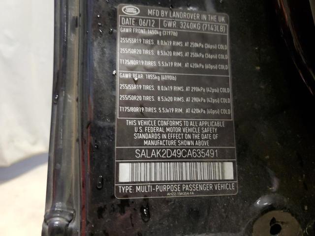 SALAK2D49CA635491 - 2012 LAND ROVER LR4 HSE LU BLACK photo 10