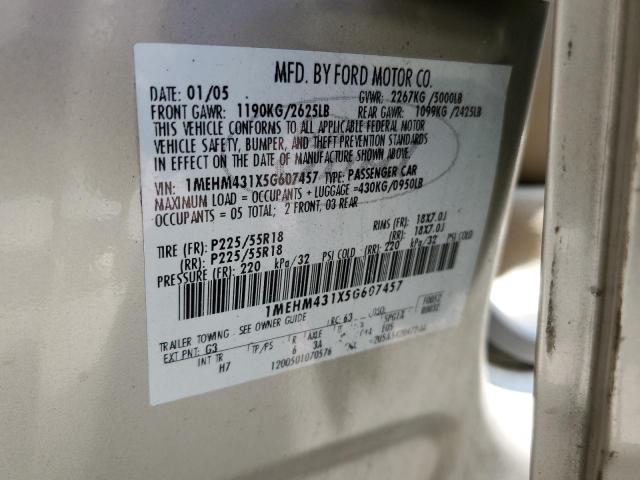 1MEHM431X5G607457 - 2005 MERCURY MONTEGO PR ოქროსფერი ფოტო 10