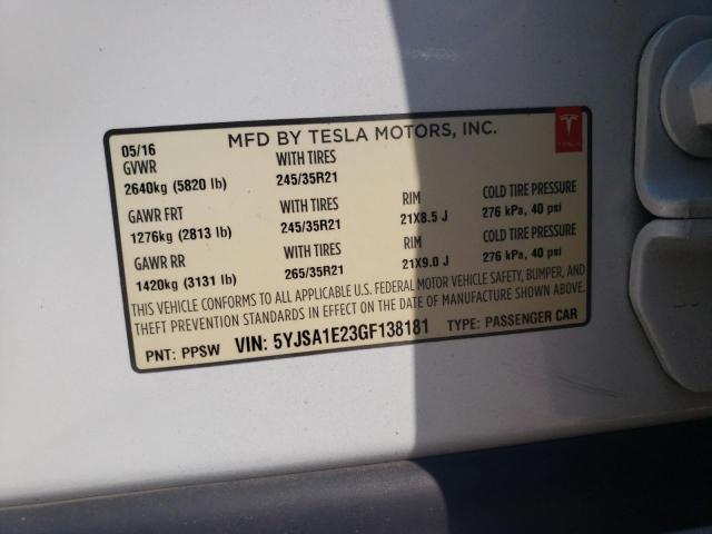 5YJSA1E23GF138181 - 2016 TESLA MODEL S Ağ foto 10