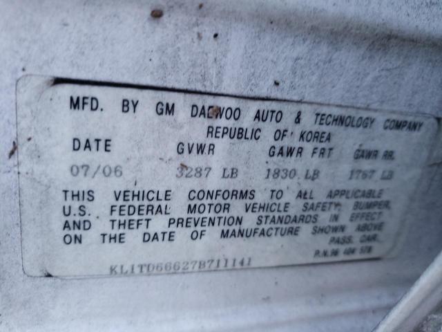 KL1TD66627B711141 - 2007 CHEVROLET AVEO BASE  photo 10