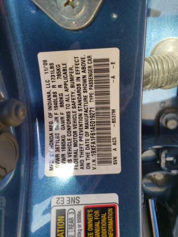 19XFA1F61AE019271 - 2010 HONDA CIVIC LX-S Mavi foto 10