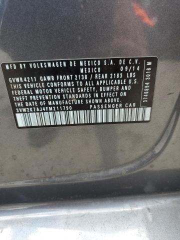 3VW2K7AJ4FM211790 - 2015 VOLKSWAGEN JETTA BASE ნაცრისფერი ფოტო 10