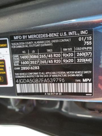 4JGDA5GB7FA539796 - 2015 MERCEDES-BENZ ML 400 4MA GRAY photo 10