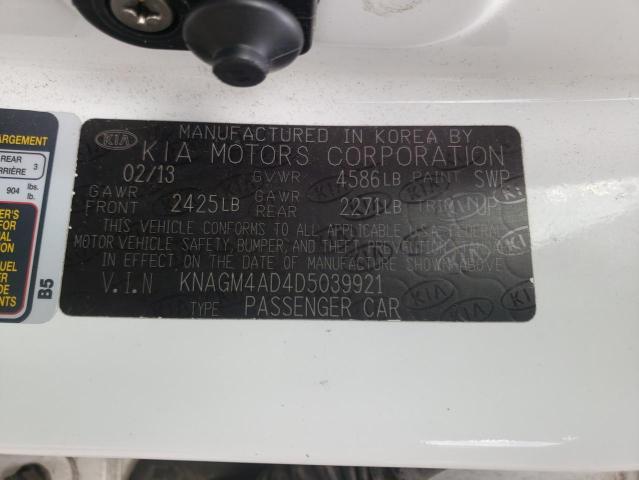 KNAGM4AD4D5039921 - 2013 KIA OPTIMA HYB WHITE photo 10