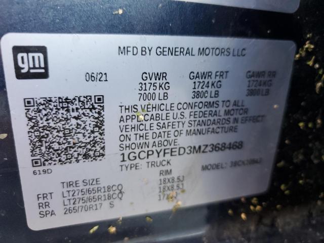 1GCPYFED3MZ368468 - 2021 CHEVROLET SILVERADO BLUE photo 10