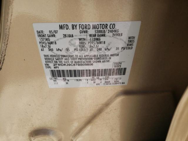 2FMDK39C87BB09806 - 2007 FORD EDGE SEL P TAN photo 10