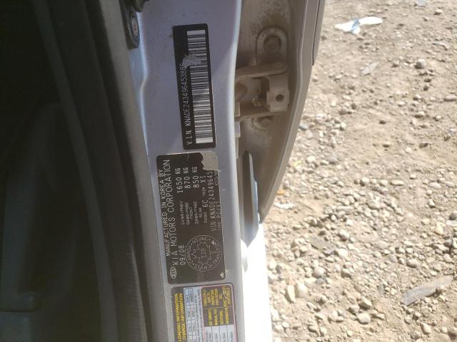 KNADE243496453886 - 2009 KIA RIO 5 SX SILVER photo 10