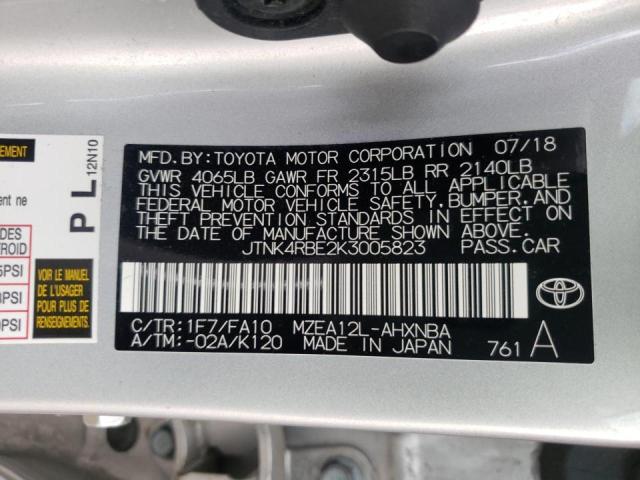 JTNK4RBE2K3005823 - 2019 TOYOTA COROLLA SE SILVER photo 10