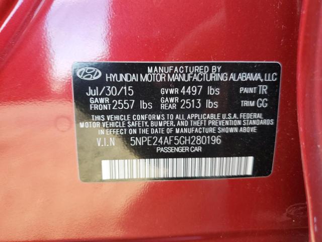 5NPE24AF5GH280196 - 2016 HYUNDAI SONATA SE RED photo 10