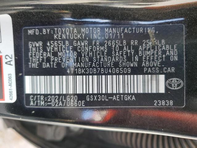 4T1BK3DB7BU406509 - 2011 TOYOTA AVALON BAS BLACK photo 10