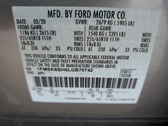 1FMSK8BH6LGB76742 - 2020 FORD EXPLORER SILVER photo 10