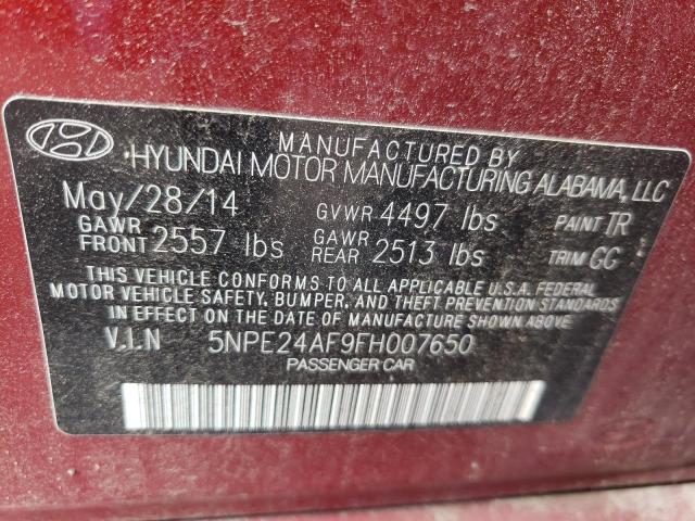 5NPE24AF9FH007650 - 2015 HYUNDAI SONATA SE RED photo 10