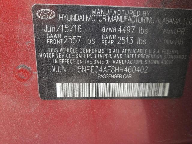 5NPE34AF8HH460402 - 2017 HYUNDAI SONATA SPORT  Foto 10