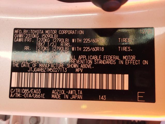 JTJGARBZ1M5027113 - 2021 LEXUS NX 300 BAS 白色 照片 10