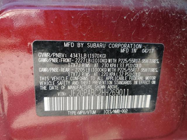 JF2GPABC2HH269011 - 2017 SUBARU CROSSTREK RED photo 10