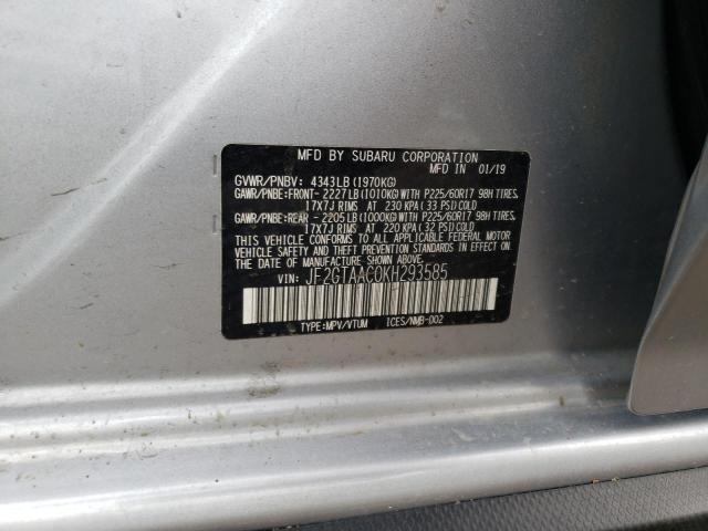 JF2GTAAC0KH293585 - 2019 SUBARU CROSSTREK SILVER photo 10