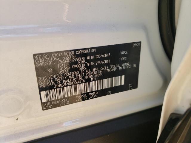 JTMAB3FV0MD064718 - 2021 TOYOTA RAV4 PRIME WHITE photo 10