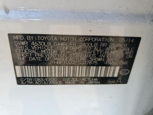 JTHBF1D22E5037875 - 2014 LEXUS IS 250 WHITE photo 10