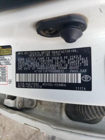 4T1BF32K15U099012 - 2005 TOYOTA CAMRY LE WHITE photo 10