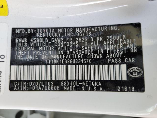 4T1BK1EB8GU231570 - 2016 TOYOTA AVALON XLE WHITE photo 10