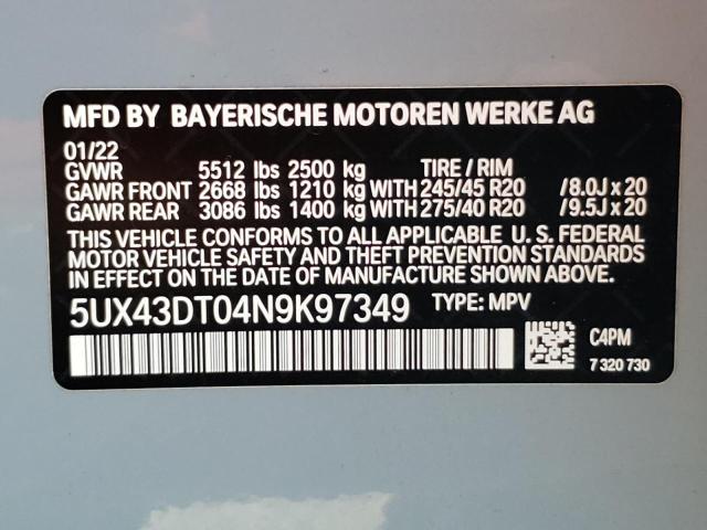 5UX43DT04N9K97349 - 2022 BMW X4 M40I BLACK photo 10