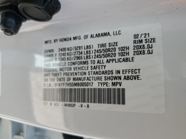 5FNYF7H55MB005017 - 2021 HONDA PASSPORT EXL  foto 10