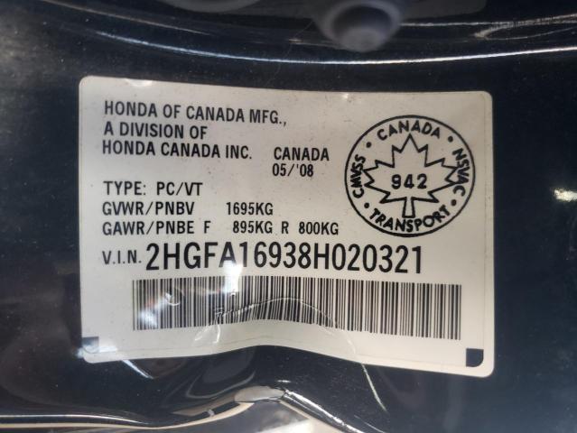 2HGFA16938H020321 - 2008 HONDA CIVIC EXL أسود صورة 10