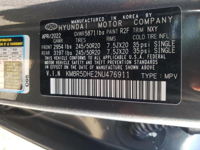 KM8R5DHE2NU476911 - 2022 HYUNDAI PALISADE L GRAY photo 10