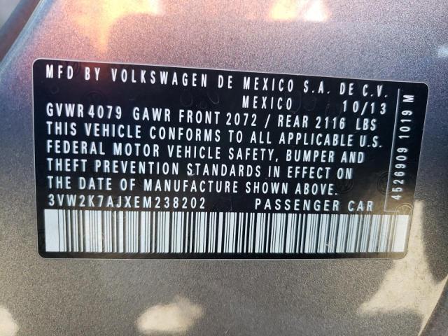 3VW2K7AJXEM238202 - 2014 VOLKSWAGEN JETTA BASE 灰色 照片 10