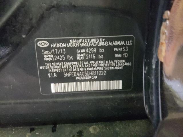 5NPEB4AC5DH811222 - 2013 HYUNDAI SONATA GLS BLACK photo 10