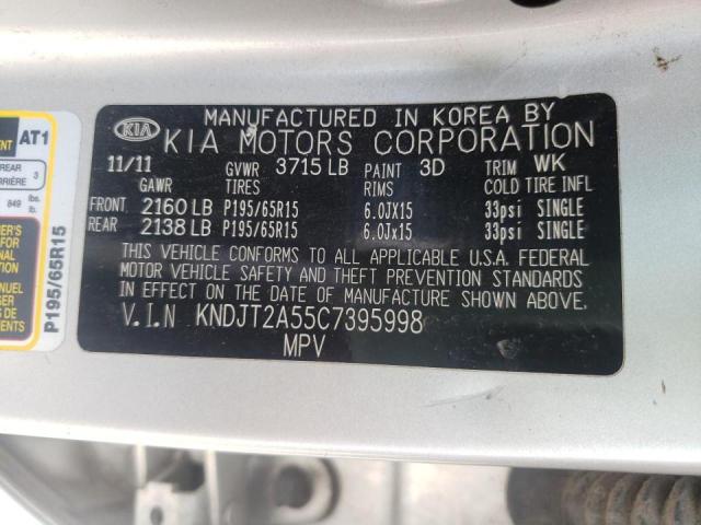 KNDJT2A55C7395998 - 2012 KIA SOUL SILVER photo 10