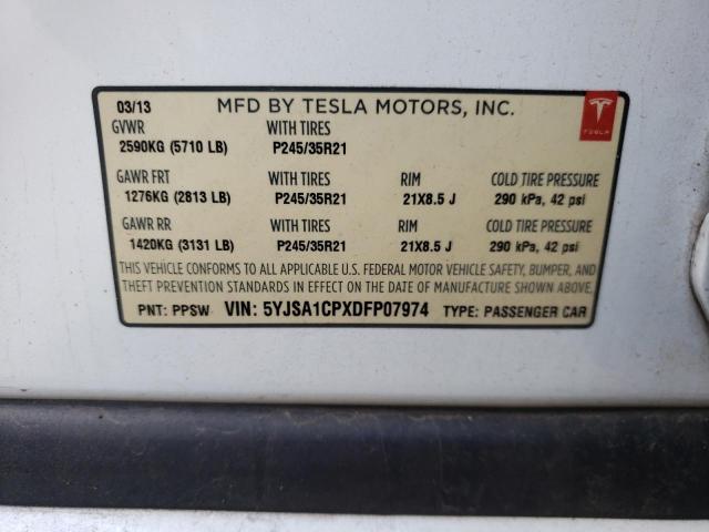 5YJSA1CPXDFP07974 - 2013 TESLA MODEL S Սպիտակ լուսանկար 10