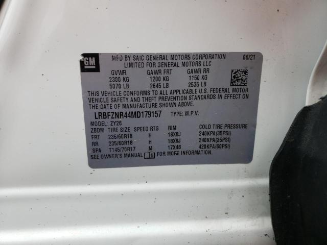 LRBFZNR44MD179157 - 2021 BUICK ENVISION E WHITE photo 10