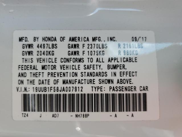 19UUB1F58JA007912 - 2018 ACURA TLX TECH WHITE photo 10