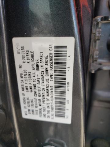 1HGCP2F40BA084849 - 2011 HONDA ACCORD LXP GRAY photo 10