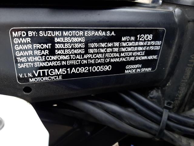 VTTGM51A092100590 - 2009 SUZUKI GS500 TWO TONE photo 10