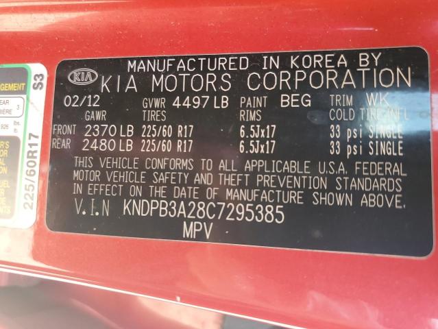 KNDPB3A28C7295385 - 2012 KIA SPORTAGE B RED photo 10