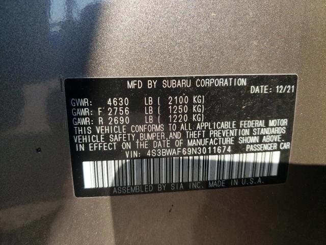 4S3BWAF69N3011674 - 2022 SUBARU LEGACY PRE BROWN photo 10