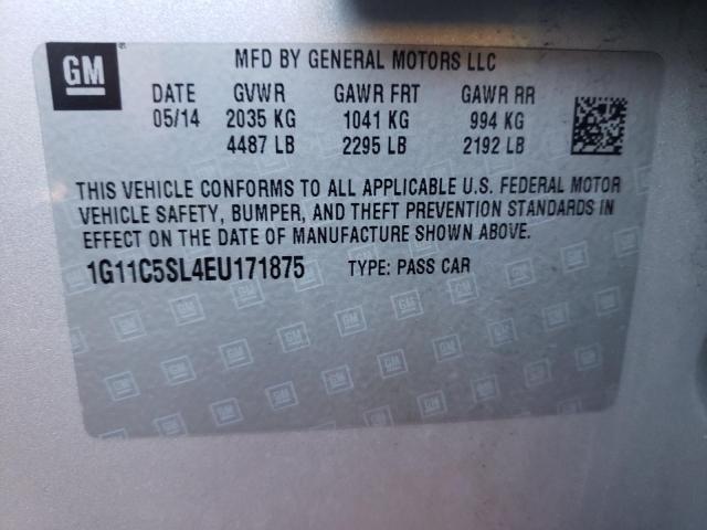 1G11C5SL4EU171875 - 2014 CHEVROLET MALIBU 1LT SILVER photo 10
