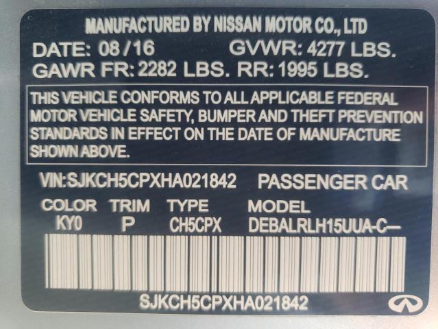 SJKCH5CPXHA021842 - 2017 INFINITI QX30 BASE SILVER photo 10