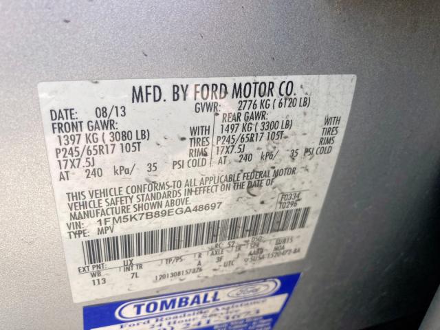 1FM5K7B89EGA48697 - 2014 FORD EXPLORER SILVER photo 10