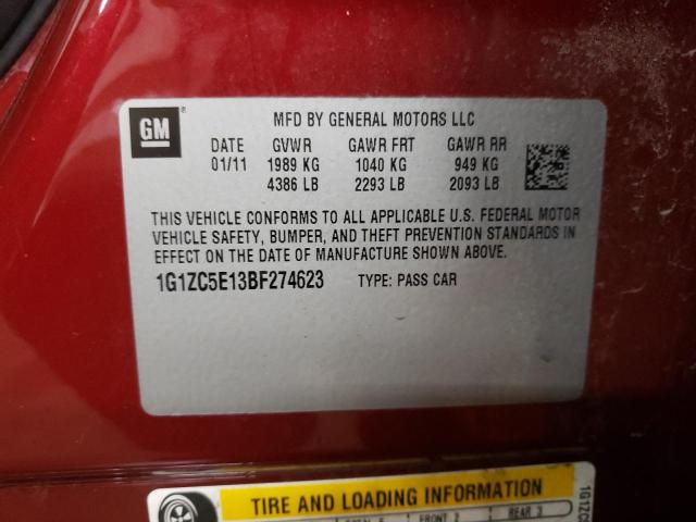 1G1ZC5E13BF274623 - 2011 CHEVROLET MALIBU 1LT ბურგუნდია ფოტო 10