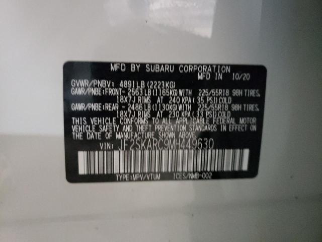 JF2SKARC9MH449630 - 2021 SUBARU FORESTER S WHITE photo 10