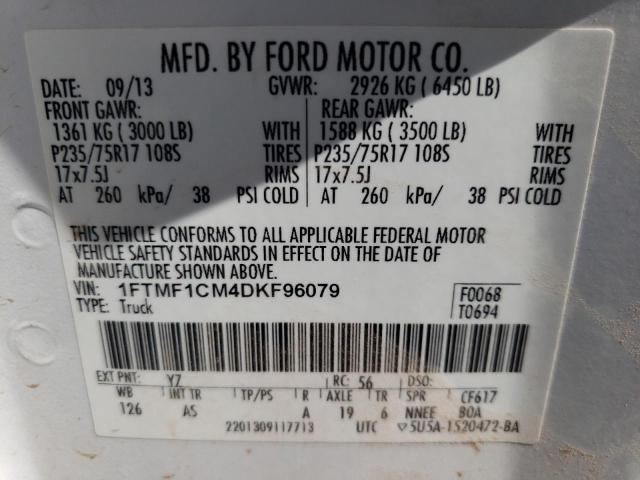 1FTMF1CM4DKF96079 - 2013 FORD F150 WHITE photo 10