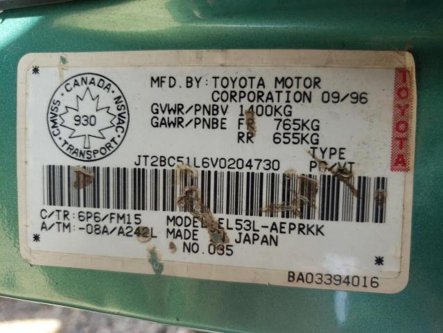 JT2BC51L6V0204730 - 1997 TOYOTA TERCEL CE GREEN photo 10