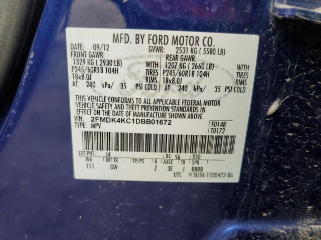 2FMDK4KC1DBB01672 - 2013 FORD EDGE LIMIT BLUE photo 10