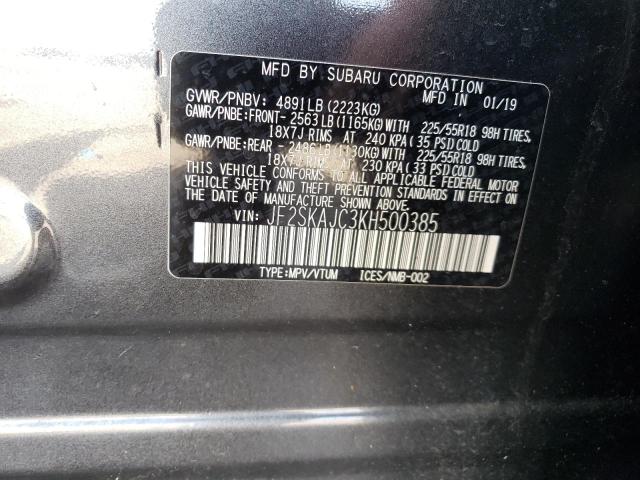 JF2SKAJC3KH500385 - 2019 SUBARU FORESTER S CHARCOAL photo 10