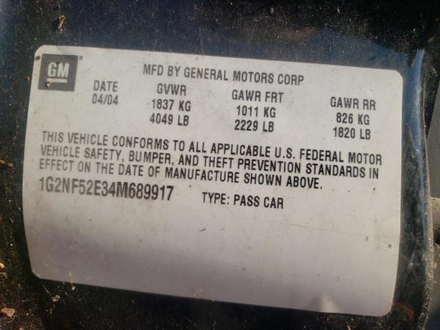 1G2NF52E34M689917 - 2004 PONTIAC GRAND AM S BLACK photo 10