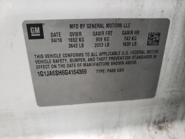 1G1JA6SH6G4164369 - 2016 CHEVROLET SONIC LS 白色 照片 10